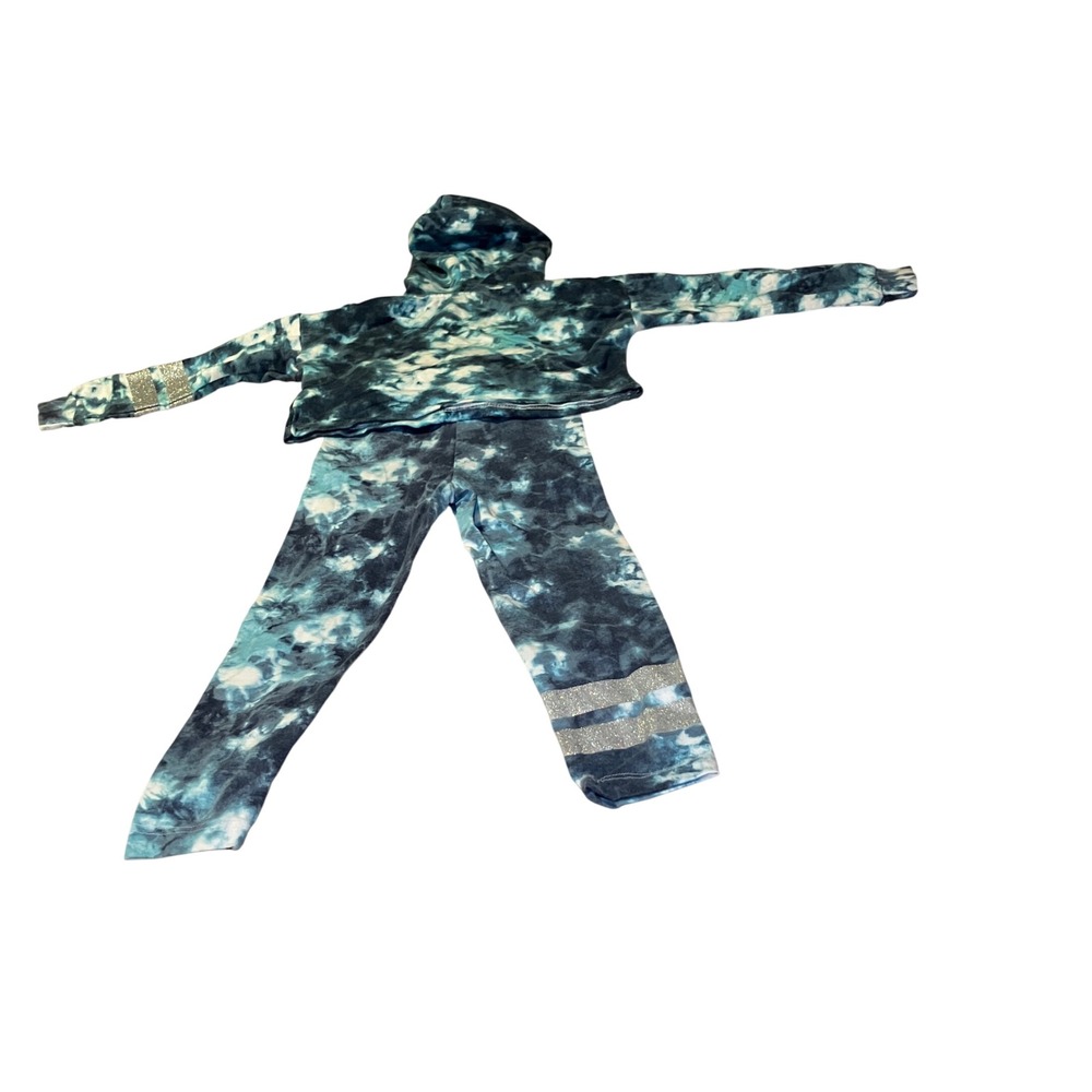 Limited Too Girls Size 4TTie Dye Hooded Crop Top Jogger Set Glitter "Good Vibes" - Picture 4 of 5